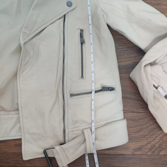 *Bod & Christensen Elegant Cream Leather Biker Jacket – Size L - Picture 10 of 12